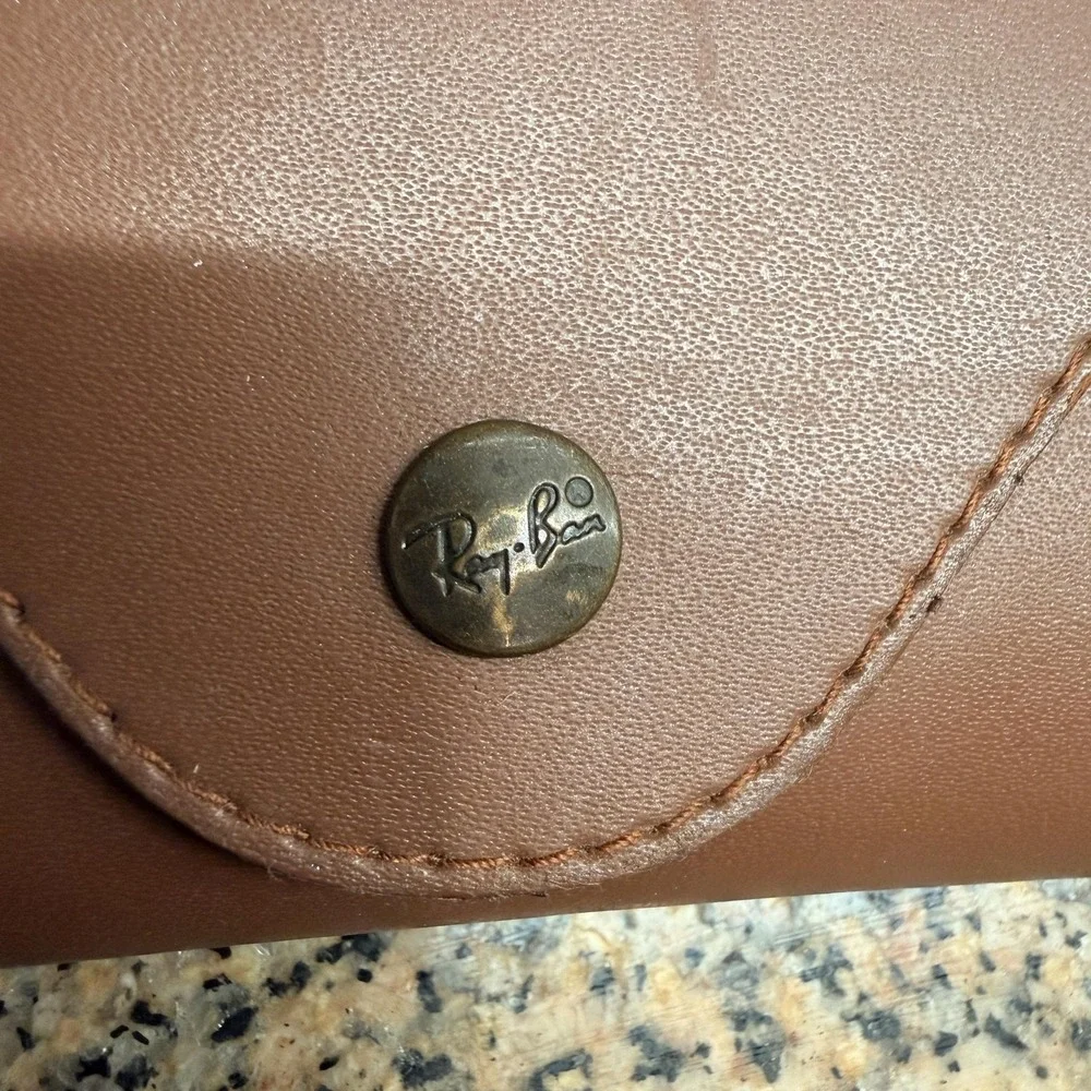 VTG Ray-Ban Brown Genuine Leather Embossed Sunglasses Case Made in Italy